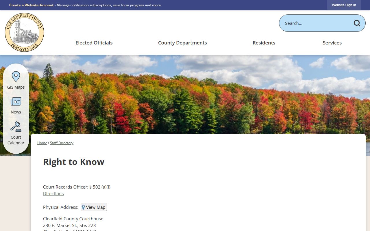 Clearfield County Prothonotary and Clerk of Courts Right-to-Know directory