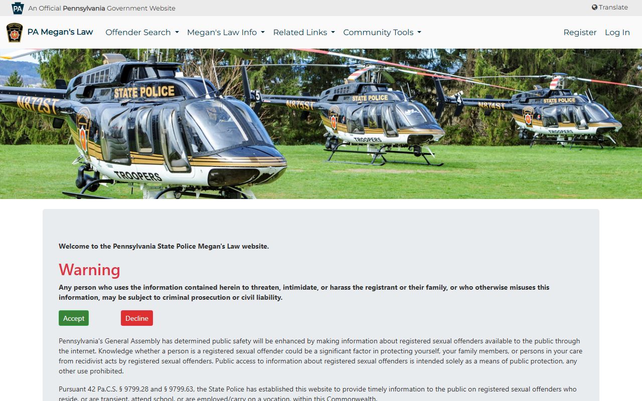 Clearfield County arrest records and court charges Megan's Law registry source