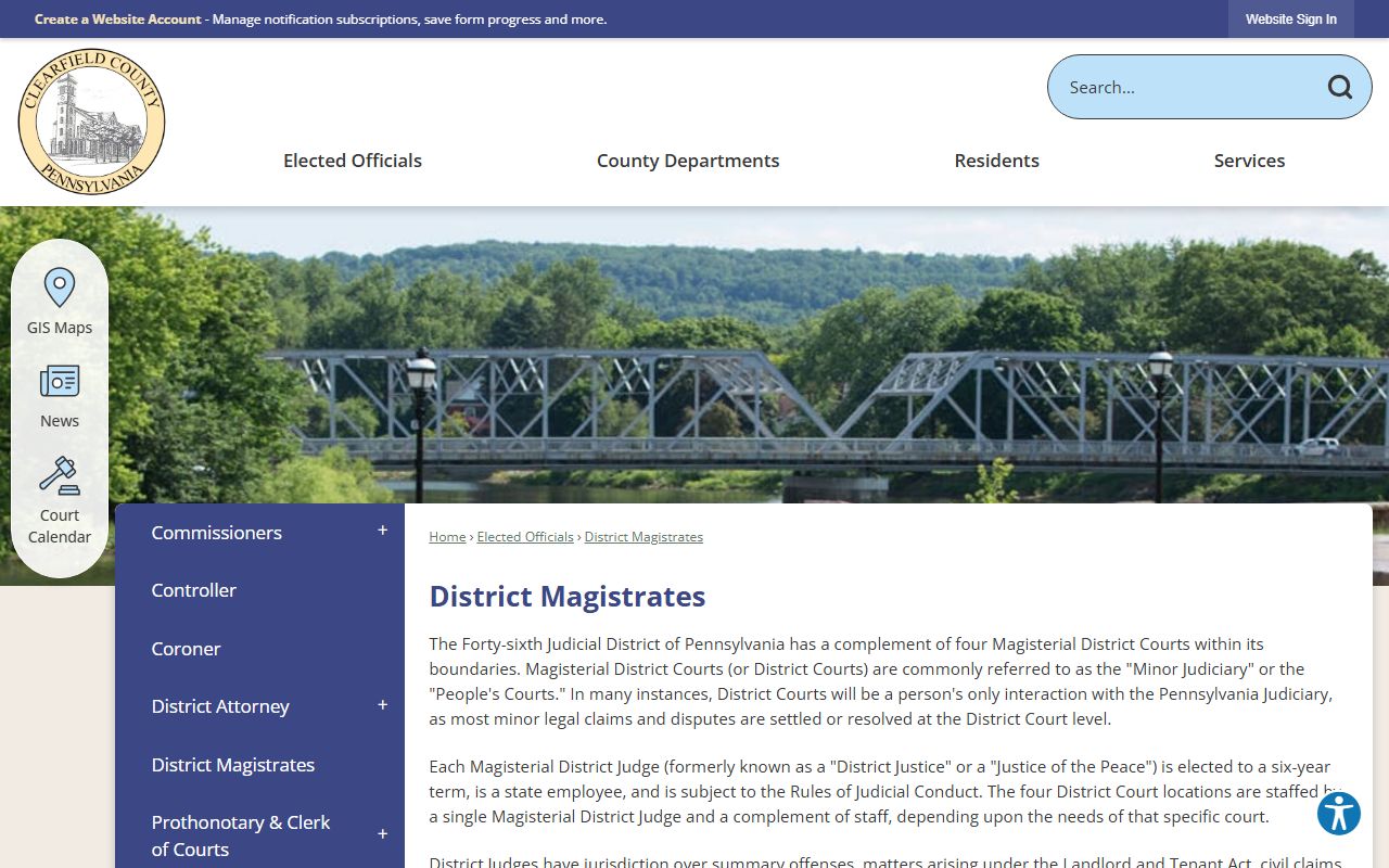 Clearfield County court dockets Magisterial District Court listings