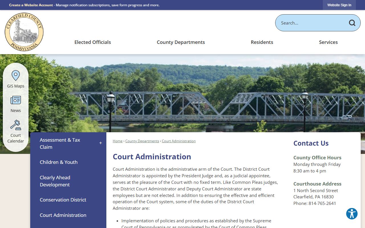Clearfield County court dockets Court Administration source