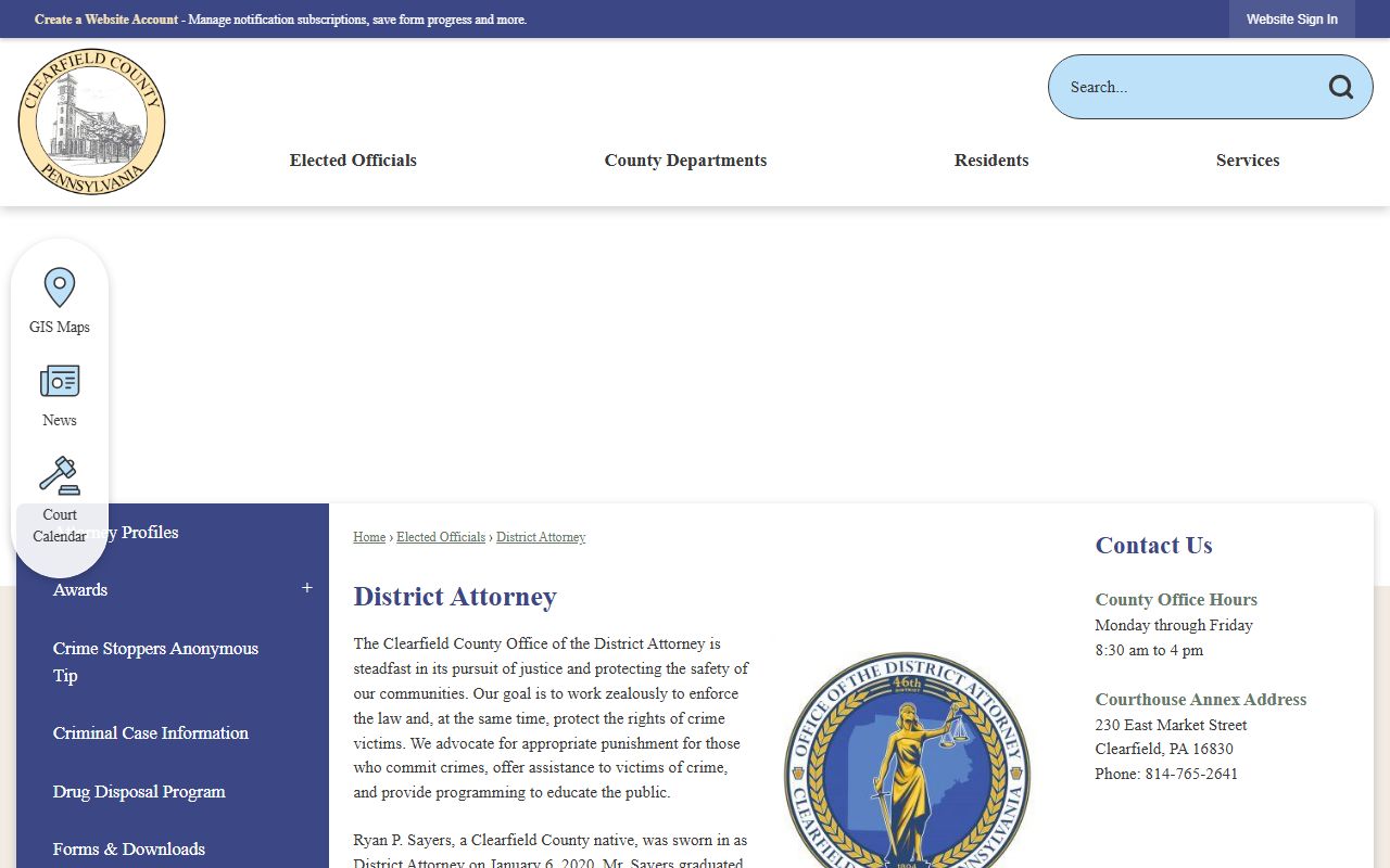 Clearfield County criminal court records District Attorney office source