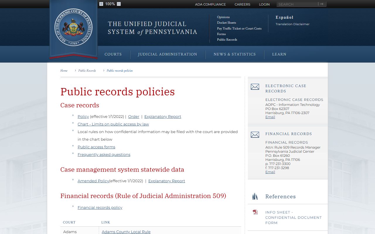 Clearfield County court records Pennsylvania public access policies