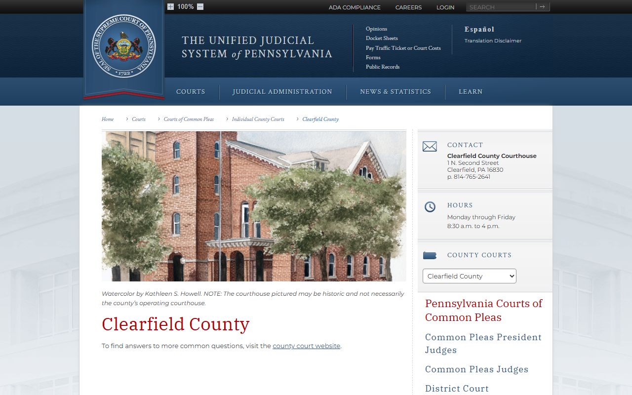 Clearfield County court records Pennsylvania judiciary court page