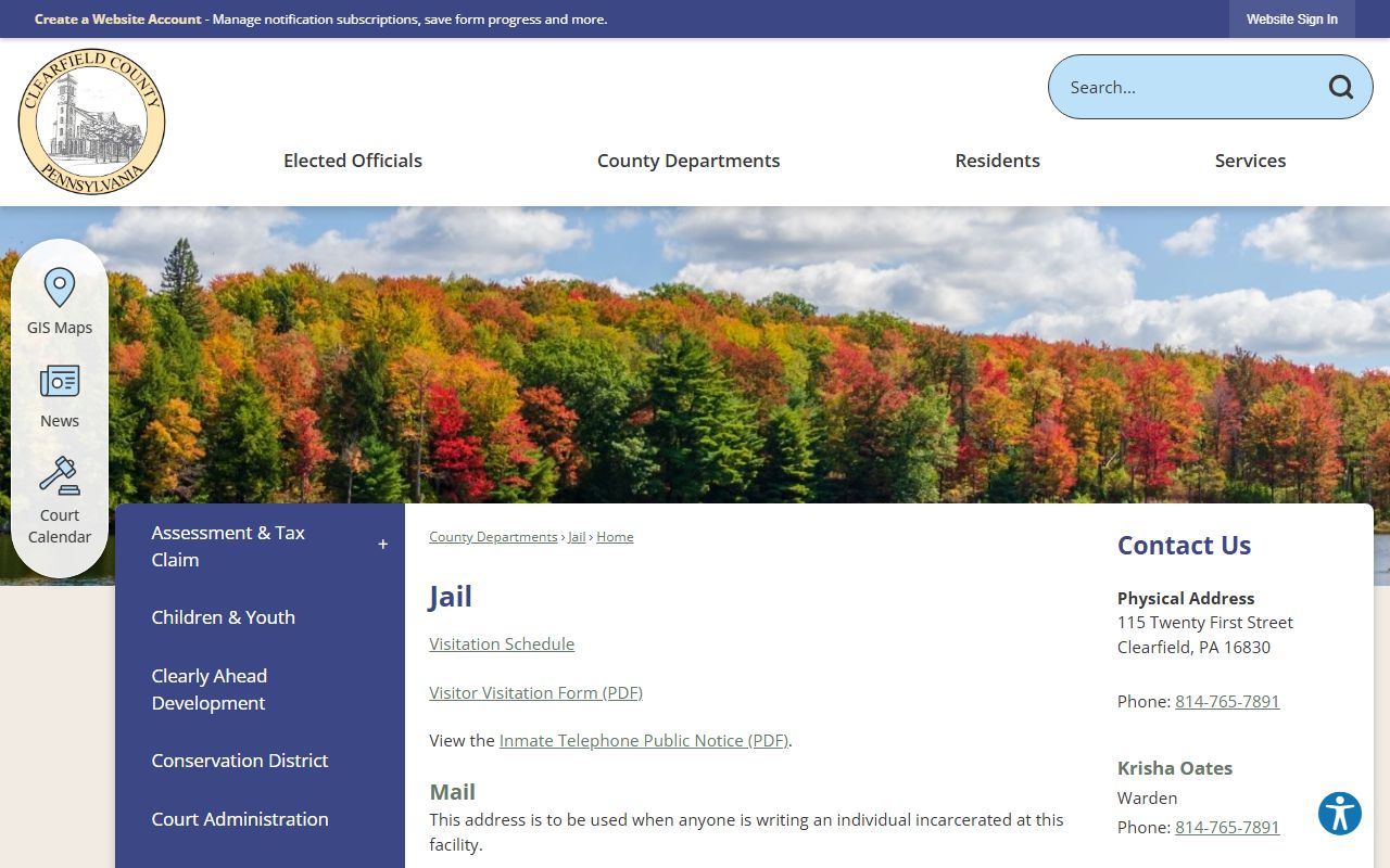 Clearfield County inmate records jail page