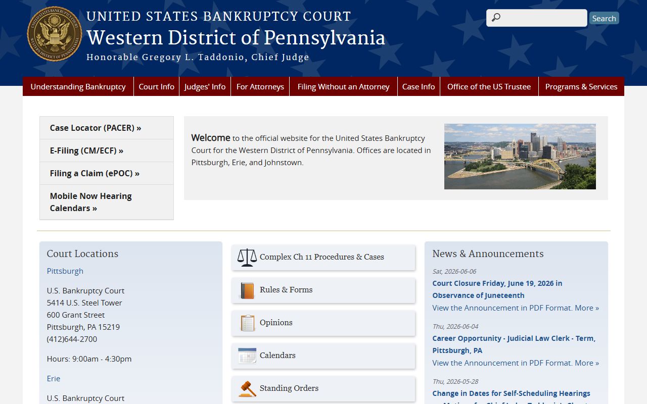 Clearfield County probate records U.S. Bankruptcy Court Western District of Pennsylvania