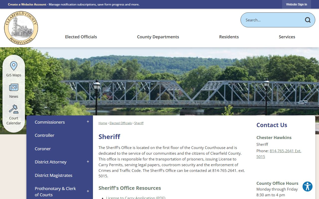 Clearfield County warrant records Sheriff office page